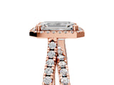 Rose gold Emerald Halo Split Shank Diamond Ring with Pavé Setting_31