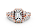 Rose gold Emerald Halo Split Shank Diamond Ring with Prong Setting_20