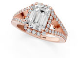 Rose gold Emerald Halo Split Shank Diamond Ring with Prong Setting_21