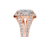 Rose gold Emerald Halo Split Shank Diamond Ring with Prong Setting_25