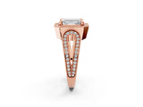 Rose gold Emerald Halo Split Shank Milgrain Diamond Ring_28