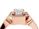 Rose gold Emerald Halo Split Shank Milgrain Diamond Ring_30