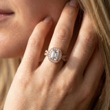 Rose gold Emerald Halo Split Shank Milgrain Diamond Ring_8