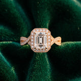 Rose gold Emerald Halo Split Shank Milgrain Diamond Ring_9