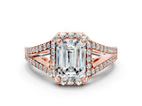 Rose gold Emerald Halo Split Shank Pave Diamond Ring with Four-Prong Setting_49