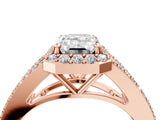 Rose gold Emerald Halo Split Shank Pave Diamond Ring with Four-Prong Setting_53