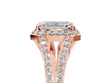 Rose gold Emerald Halo Split Shank Pave Diamond Ring with Four-Prong Setting_54