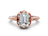 Rose gold Emerald Halo Split Shank Pave Diamond Ring with Petal Prong Setting_19