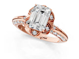 Rose gold Emerald Halo Split Shank Pave Diamond Ring with Petal Prong Setting_20