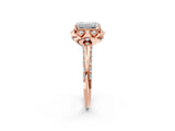 Rose gold Emerald Halo Split Shank Pave Diamond Ring with Petal Prong Setting_21