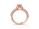 Rose gold Emerald Halo Split Shank Pave Diamond Ring with Petal Prong Setting_22