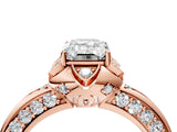 Rose gold Emerald Halo Split Shank Pave Diamond Ring with Petal Prong Setting_23