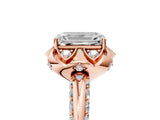 Rose gold Emerald Halo Split Shank Pave Diamond Ring with Petal Prong Setting_24