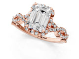 Rose gold Emerald Halo Twist Band Solitaire Ring with Six-Prong Setting_38