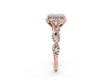 Rose gold Emerald Halo Twist Band Solitaire Ring with Six-Prong Setting_39