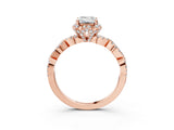 Rose gold Emerald Halo Twist Band Solitaire Ring with Six-Prong Setting_40