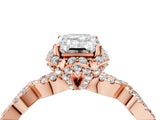 Rose gold Emerald Halo Twist Band Solitaire Ring with Six-Prong Setting_41