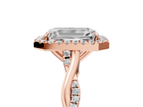 Rose gold Emerald Halo Twist Band Solitaire Ring_25