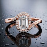 Rose gold Emerald Halo Twist Band with Four-Prong Setting_6