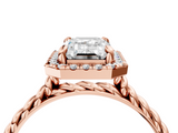 Rose gold Emerald Halo Twisted Band Four-Prong Diamond Ring_24