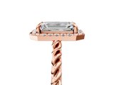 Rose gold Emerald Halo Twisted Band Four-Prong Diamond Ring_25