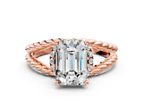 Rose gold Emerald Halo Twisted Band Four-Prong Ring_32