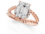 Rose gold Emerald Halo Twisted Band Four-Prong Ring_33