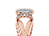 Rose gold Emerald Halo Twisted Band Four-Prong Ring_37