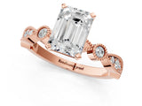 Rose gold Emerald Milgrain Bezel Diamond Engagement Ring with Solitaire Prong Setting_188
