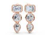 Rose gold Emerald, Round and Pear Diamond Bezel Drop Earrings_8