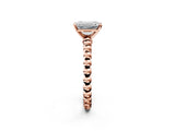 Rose gold Emerald Solitaire Beaded Band Prong Setting Ring 2