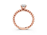 Rose gold Emerald Solitaire Beaded Band Prong Setting Ring 3