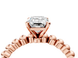Rose gold Emerald Solitaire Beaded Band Prong Setting Ring 4