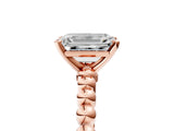 Rose gold Emerald Solitaire Beaded Band Prong Setting Ring 5