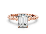 Rose gold Emerald Solitaire Beaded Band Prong Setting Ring