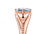 Rose gold Emerald Solitaire Beaded Band Six-Prong Setting_13