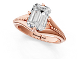 Rose gold Emerald Solitaire Beaded Band Six-Prong Setting_9