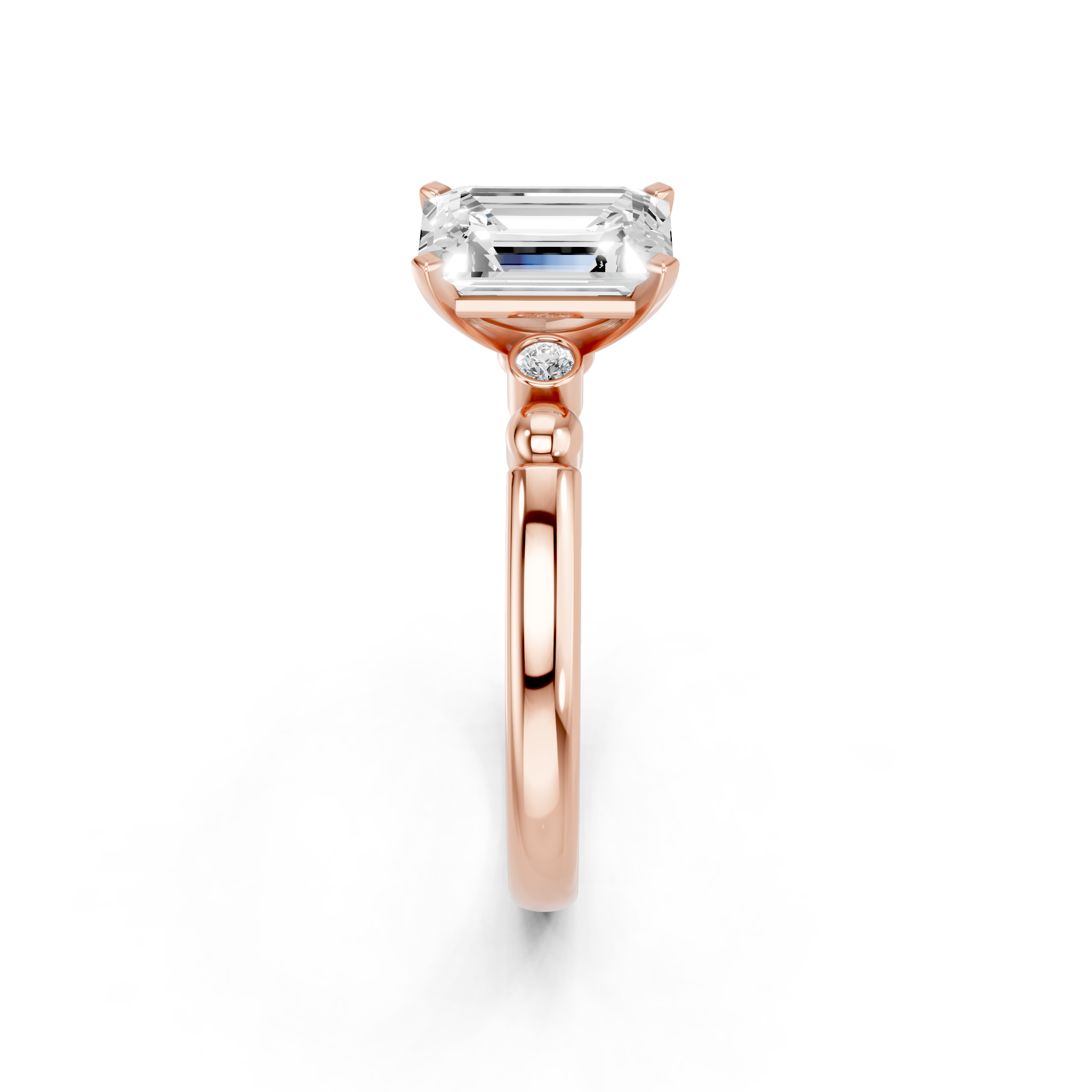Rose gold Emerald Solitaire Beaded Band with Four-Prong Setting_17