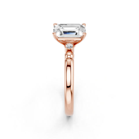 Rose gold Emerald Solitaire Beaded Band with Four-Prong Setting_17