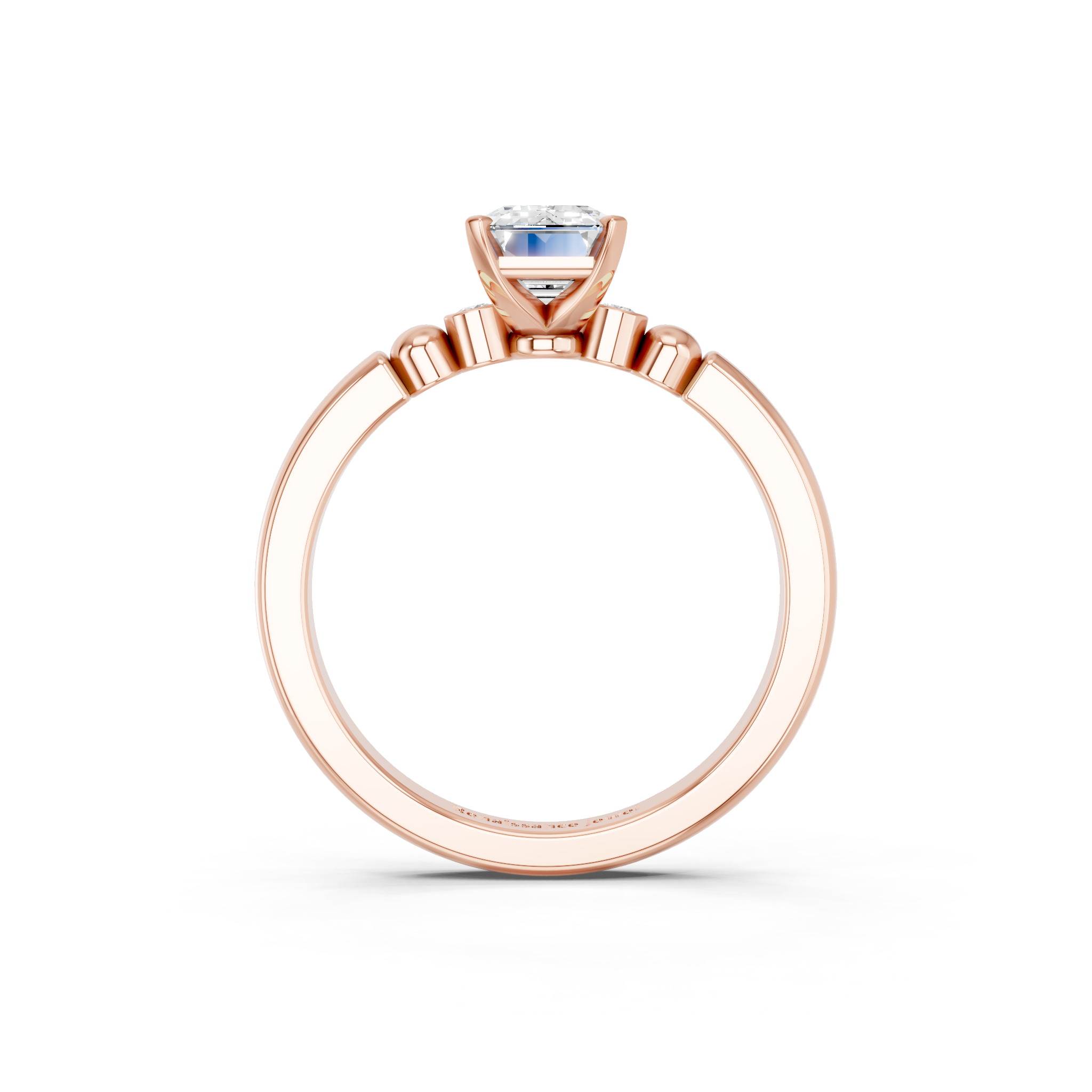 Rose gold Emerald Solitaire Beaded Band with Four-Prong Setting_18