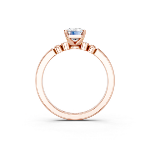 Rose gold Emerald Solitaire Beaded Band with Four-Prong Setting_18
