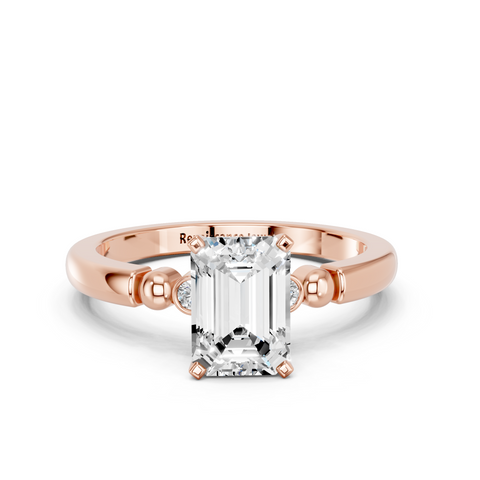 Rose gold Emerald Solitaire Beaded Band with Four-Prong Setting_24