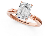 Rose gold Emerald Solitaire Beaded Band with Four-Prong Setting_67
