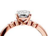 Rose gold Emerald Solitaire Beaded Band with Four-Prong Setting_70