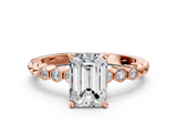 Rose gold Emerald Solitaire Bezel Accent Diamond Engagement Ring with Beaded Band and Four-Prong Setting_64