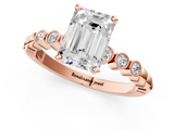 Rose gold Emerald Solitaire Bezel Accent Diamond Engagement Ring with Beaded Band and Four-Prong Setting_65