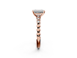 Rose gold Emerald Solitaire Bezel Accent Diamond Engagement Ring with Beaded Band and Four-Prong Setting_66