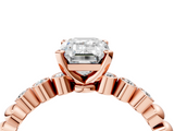 Rose gold Emerald Solitaire Bezel Accent Diamond Engagement Ring with Beaded Band and Four-Prong Setting_68