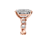 Rose gold Emerald Solitaire Bezel Accent Diamond Engagement Ring with Beaded Band and Four-Prong Setting_69