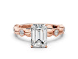 Rose gold Emerald Solitaire Bezel-Set Diamond Ring with Beaded Band and Four-Prong Setting_47